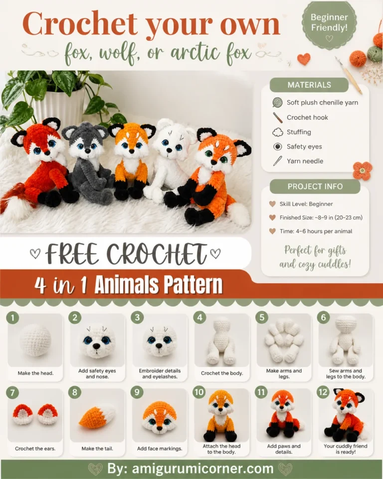 Crochet fox, wolf, and arctic fox patterns for DIY projects