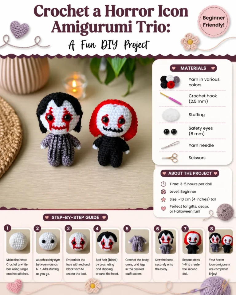Crochet amigurumi horror icon trio DIY project