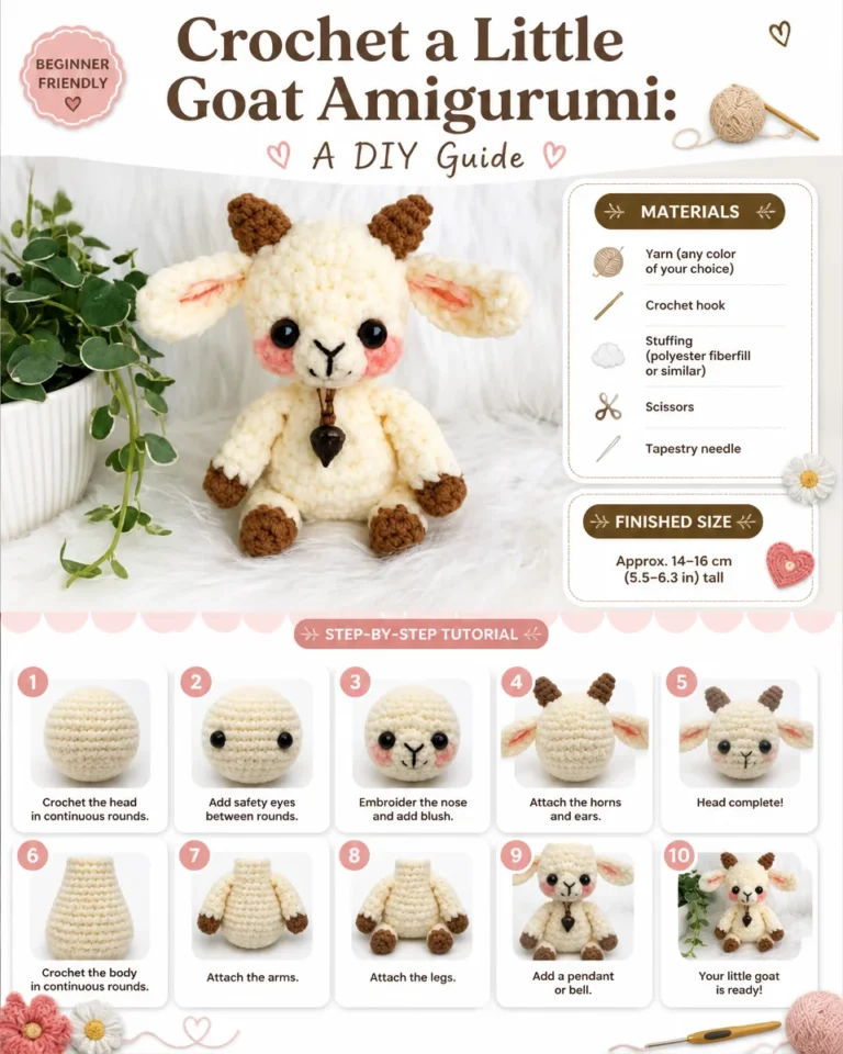 Crocheted little goat amigurumi tutorial DIY guide