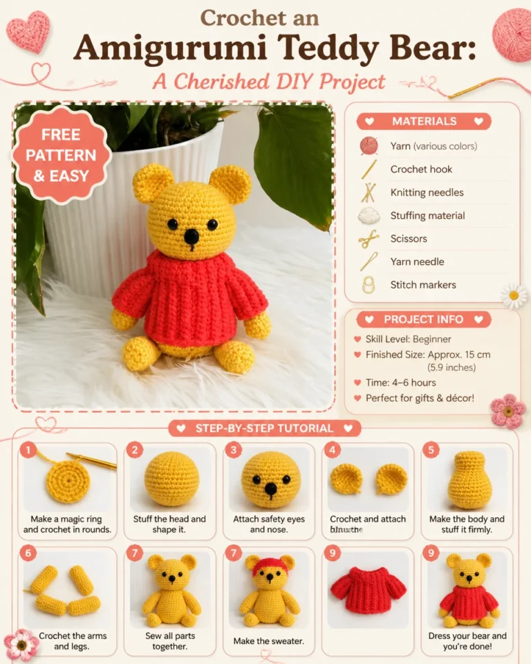 Crocheted amigurumi teddy bear handmade with love and yarn