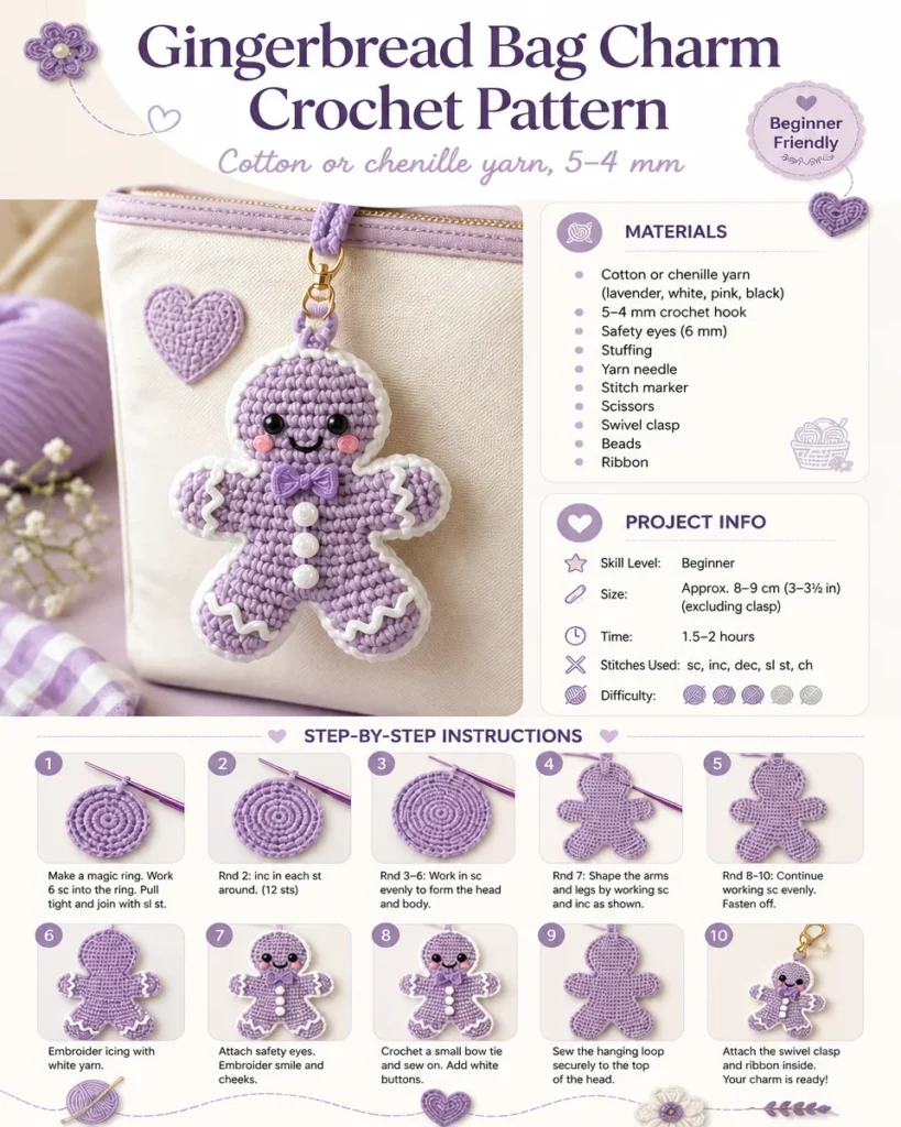 Handmade gingerbread bag charm with a festive design
