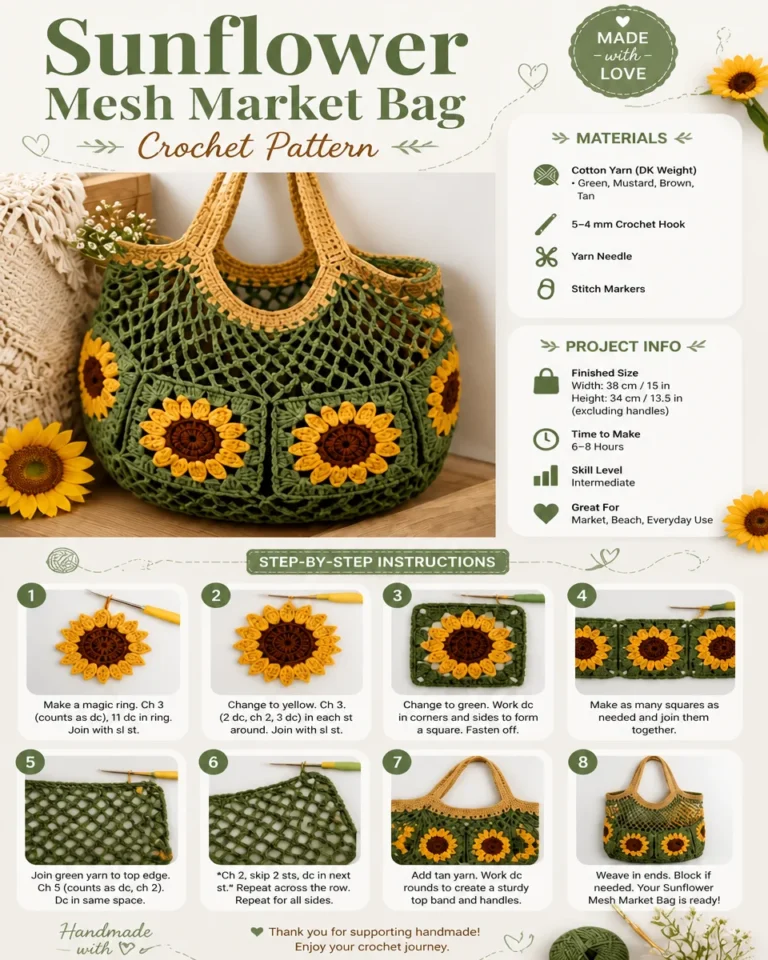 DIY sunflower mesh market bag for eco-friendly shopping