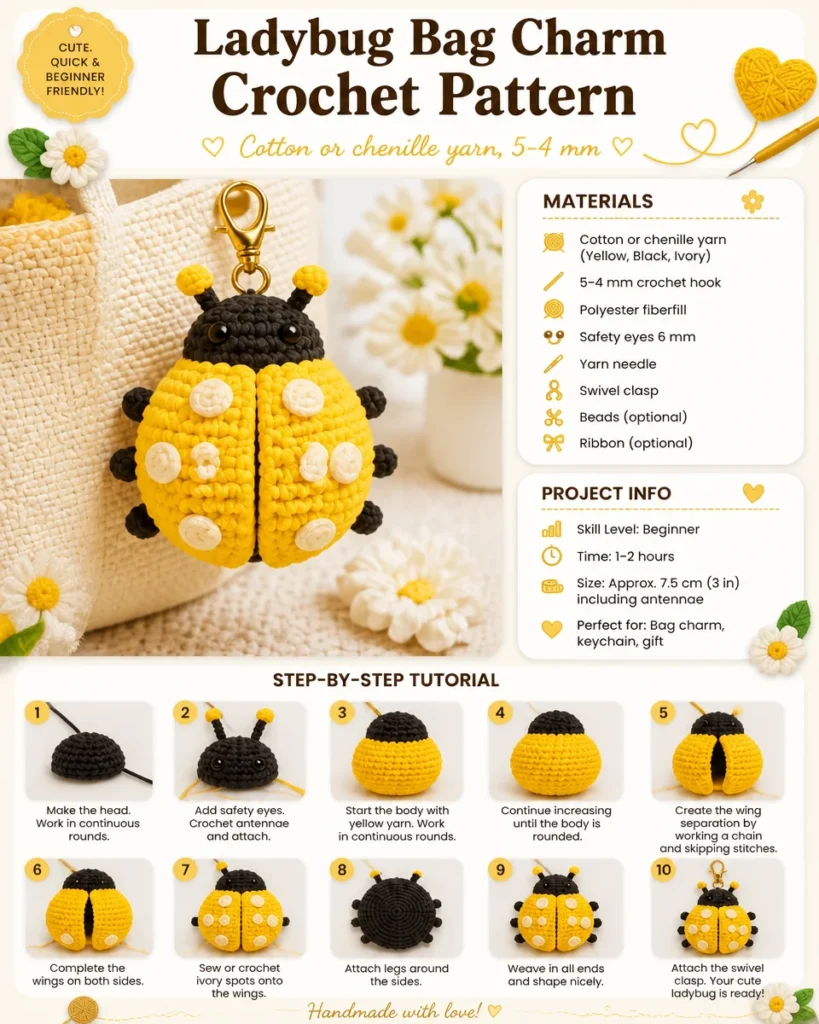 Ladybug-inspired red bag charm accessory for handbags