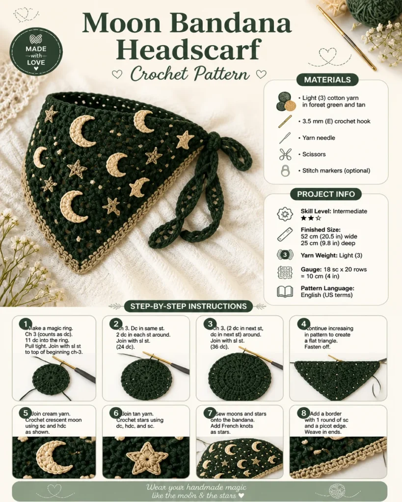 Moon phase bandana headscarf for women featuring celestial designs.
