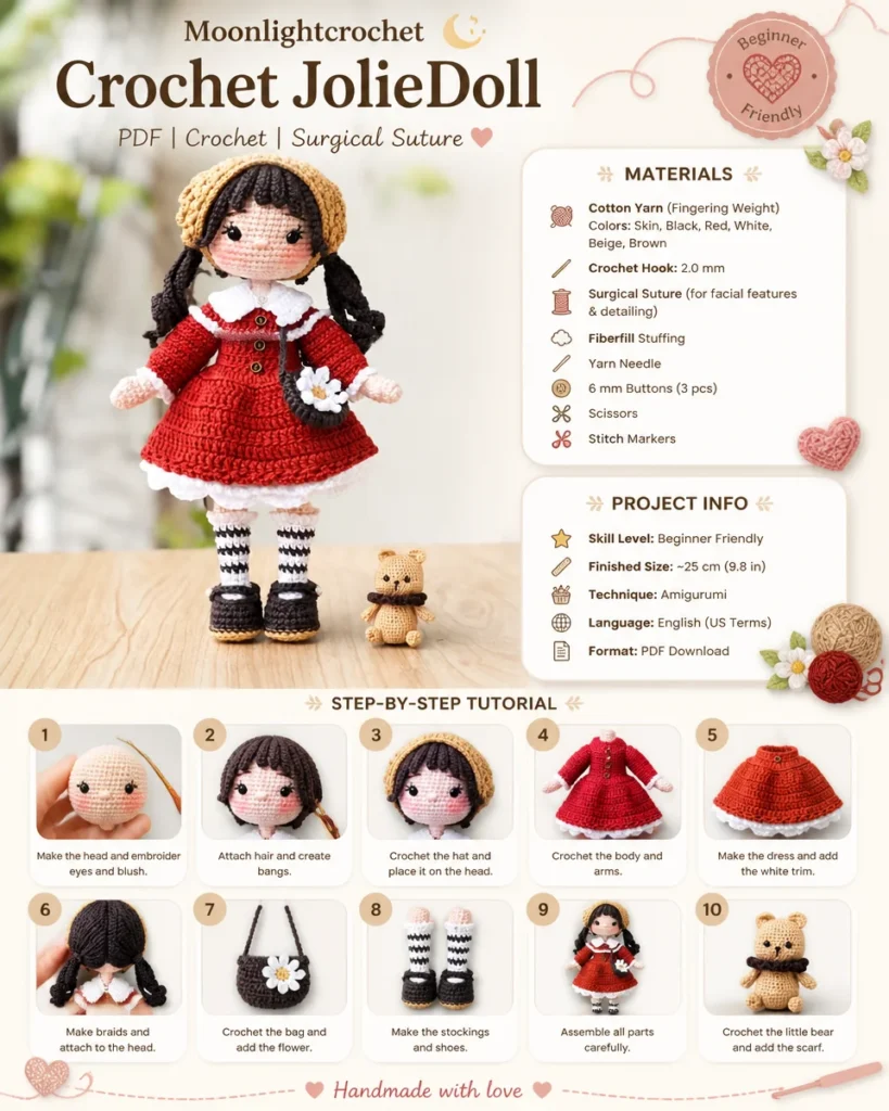 Moonlight Crochet JolieDoll Pattern PDF tutorial for crochet enthusiasts