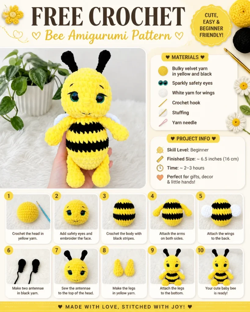 Cute crochet bee amigurumi pattern for DIY crafting enthusiasts