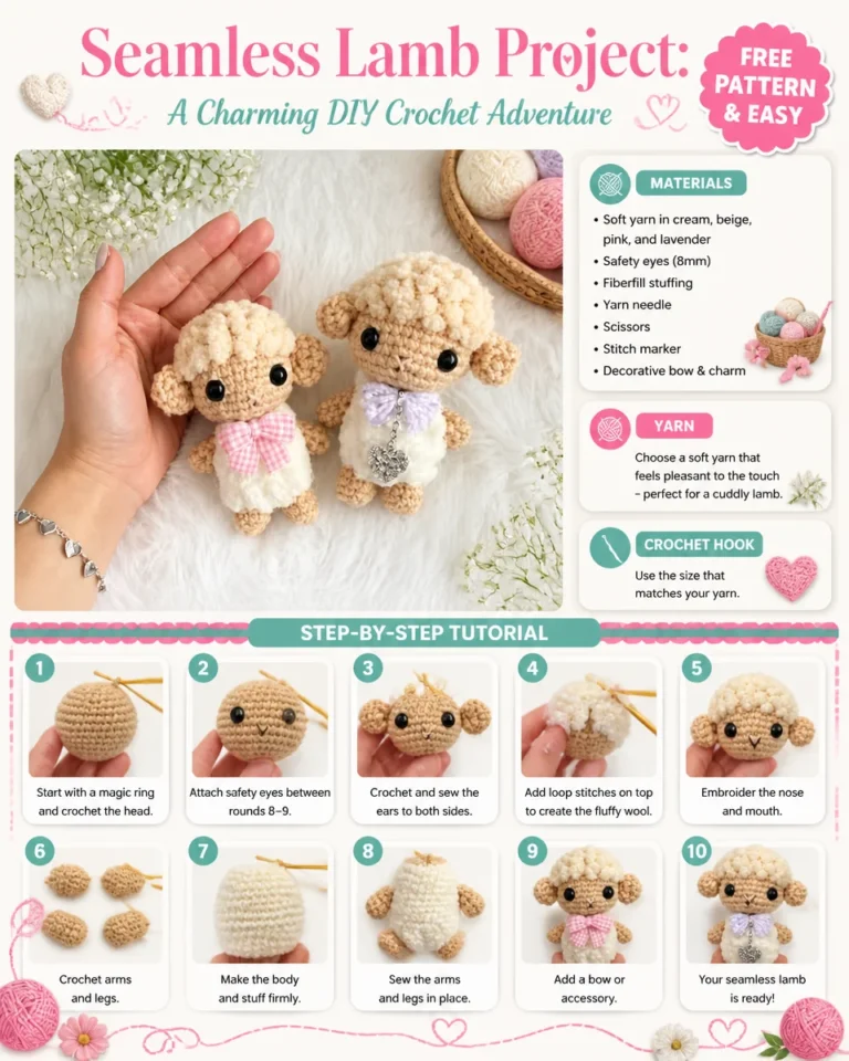 Seamless lamb crochet project tutorial showcasing cute, handcrafted designs.