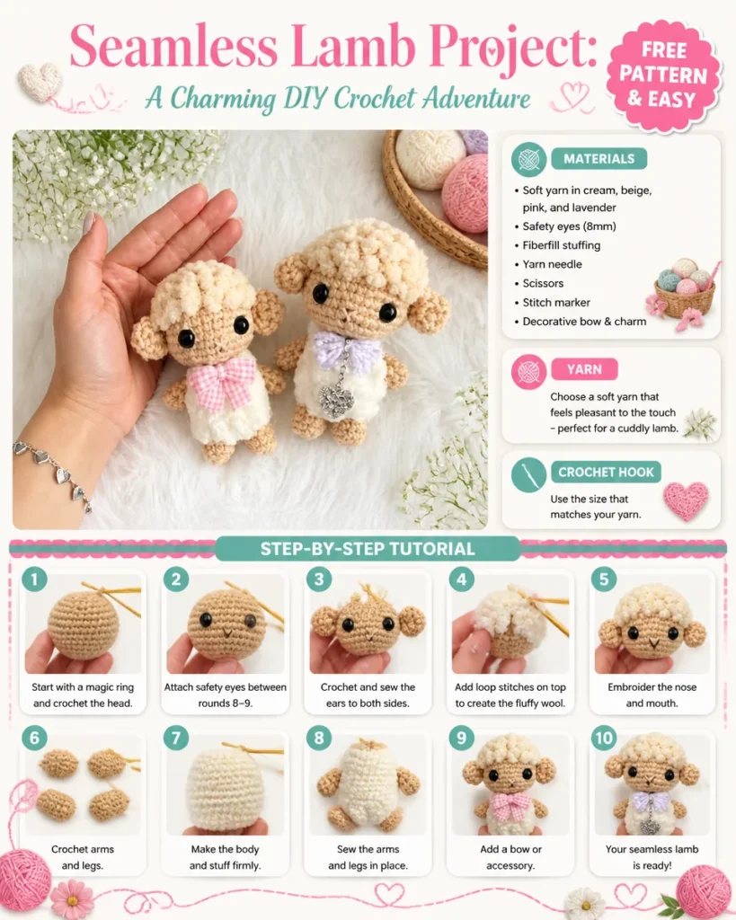 Seamless lamb crochet project tutorial showcasing cute, handcrafted designs.