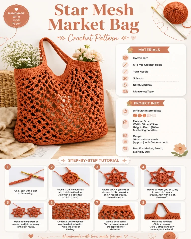 Star Mesh Market Bag Crochet Pattern