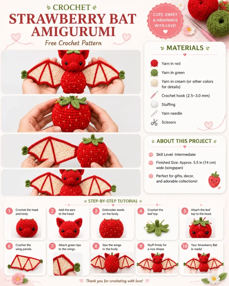 Crochet Strawberry Bat Amigurumi pattern example for creative enthusiasts