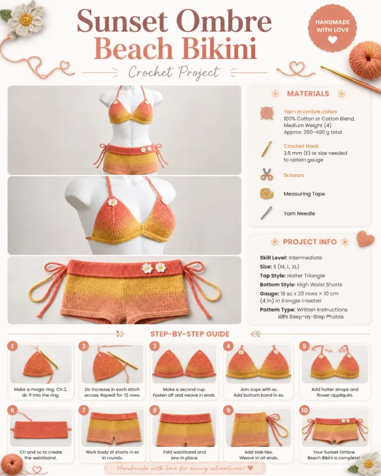 Sunset ombre crochet bikini pattern perfect for beach outings