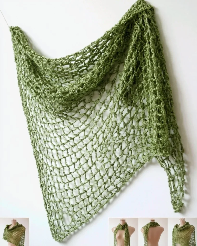 Beginner's triangle shawl crochet pattern tutorial.