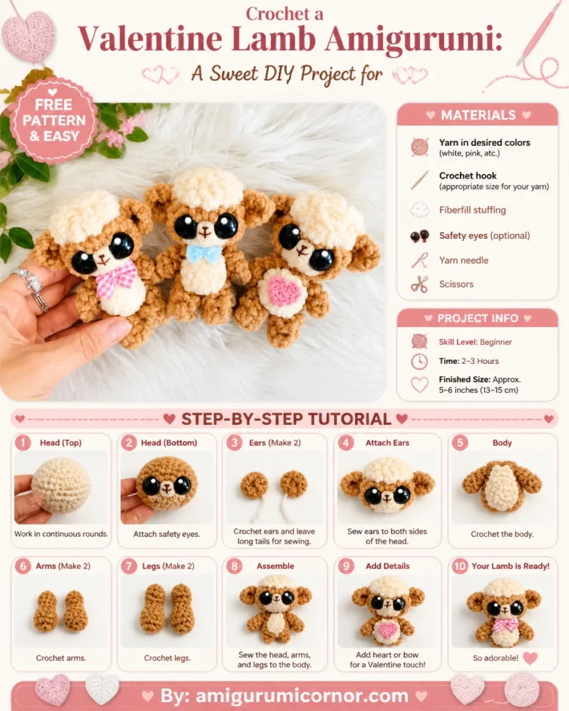 Crochet pattern for Valentine Lamb Amigurumi gift